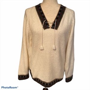 ARTESANIAS GOSHITEX Peru SWEATER V-NECK WHITE ALPACA VINTAGE M Fit